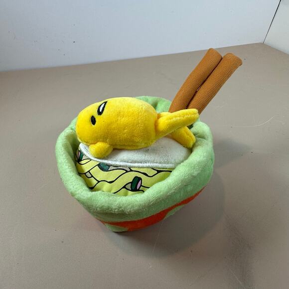 Gund Gudetama The Lazy Egg Sanrio Plush Noodle Bowl Chopsticks Ramen Stuffed Toy - Picture 1 of 7